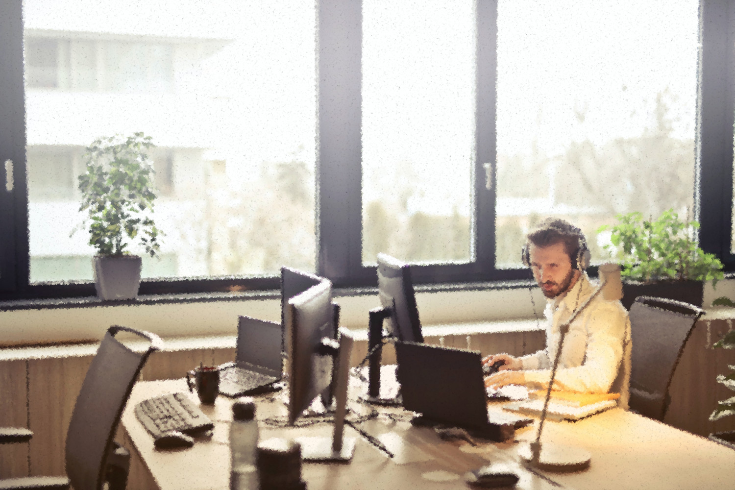 Customer Success Team in an Office with Headphones On